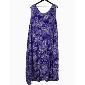 Woman Within Dress Women's Purple Sz 3X Sleeveless Tiered Pockets Boho Tropical
